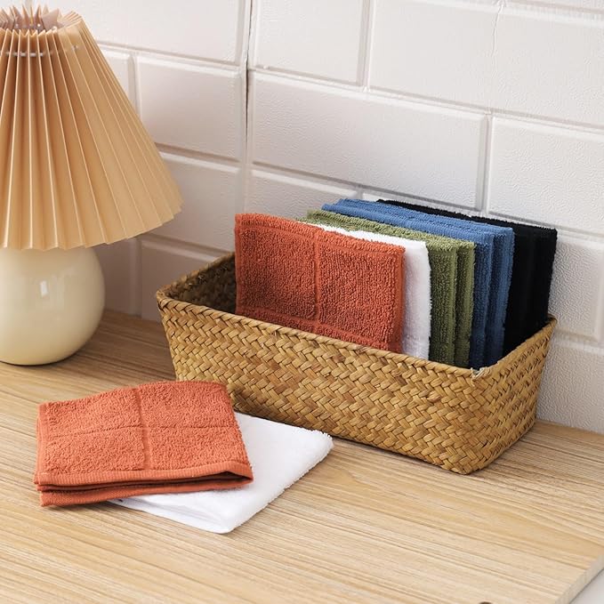 Glynniss Dishcloths Kitchen Highly Absorbent Dish Rags 100% Cotton Dish Cloths for Washing Dishes, Cleaning (Middle Blue White, 11x11)