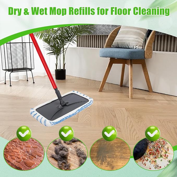 Reusable Microfiber Mop Pads Compatible with O Cedar Mop, 2 Pack Mop Head Replacement Pads for Dry & Wet Use, Washable Flat Dust Mop Refills for Hardwood Floor Cleaning, 15x8 Inch