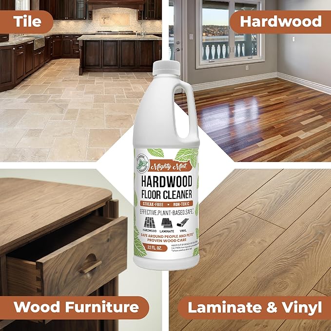 Mighty Mint Hardwood Floor Cleaner, Non-Toxic, Ready-to-Use with Mops and Sprayers, Natural Mint Scent, 32oz