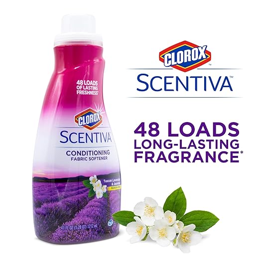 Clorox Scentiva Laundry Care, Liquid Fabric Softener Fabric Conditioner - Beautiful Tuscan Lavender & Jasmine Scent - Leaves Behind a Great Smell - 41 Fluid Ounce Bottle
