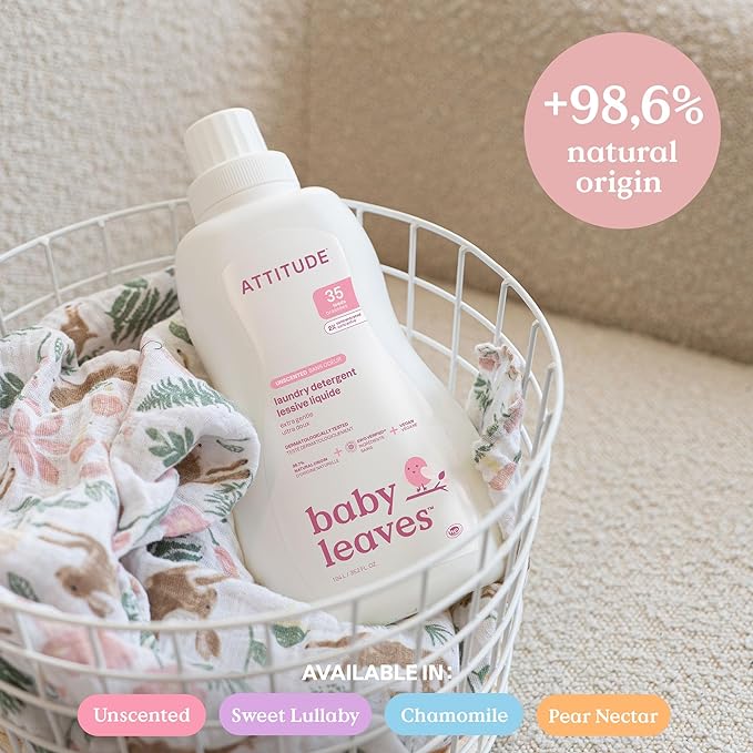 ATTITUDE Baby Laundry Detergent, EWG Verified, Plant and Mineral-Based Formula, HE Compatible, Vegan Household Products, Pear Nectar, 35 Loads, 35.5 Fl Oz