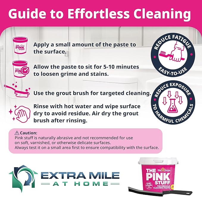Miracle Cleaning Paste & Brush Bundle – Pink Stuff + Flexible Scrub Brush for Grout, Tile, Kitchen, and Bathroom Deep Cleaning