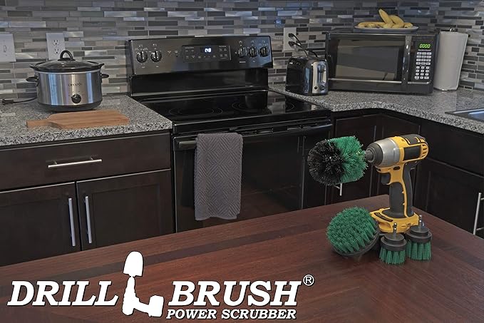 Crock Pot Scrubber - Cast Iron Skillet - Cleaning Supplies - Drill Brush Kitchen Cleaning Kit - Cutting Board, Stove, Sink, Counter-Top, Baseboard, Trash Can, Tile and Flooring - Grout Cleaner