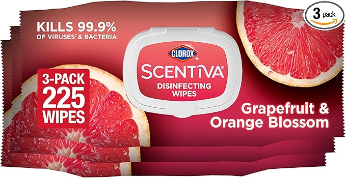 CLOROX Scentiva Disinfecting Wipes, Grapefruit and Orange Blossom, 75 Ct., Pack of 3 (Pack May vary)