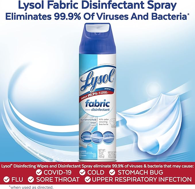 Lysol Fabric Disinfectant Spray, Sanitizing and Antibacterial Spray, For Disinfecting and Deodorizing Soft Furnishings, Sundrenched Linen 15 FL. Oz