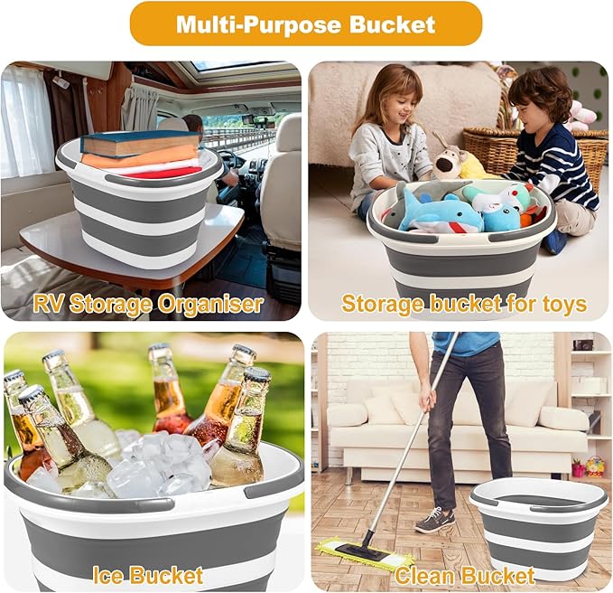 Collapsible Mop Bucket with Handle for Cleaning or Organzier, 4.2 Gallons(16L) Mopping Bucket for Floor Mop or Flat Mop, Mult-Purpose Cleaning Supplies Baskets for Laundry Storage Camping Car Washing