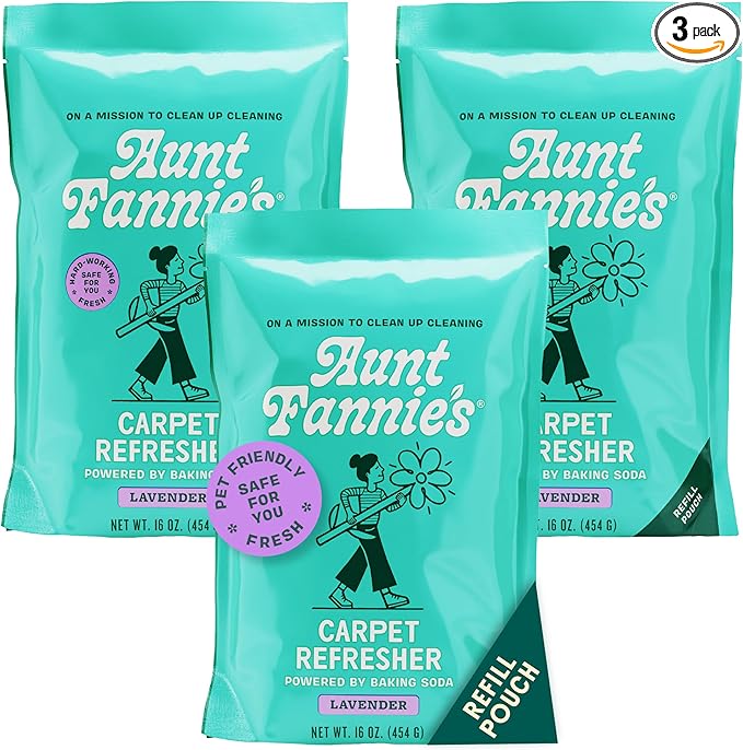 Aunt Fannie's Carpet Refresher & Deodorizer Powder, Multi-Purpose Carpet, Rug, and Upholstery Odor Eliminator for Homes with Cats & Dogs, Lavender Scent, 16 oz Refill, Pack of 3