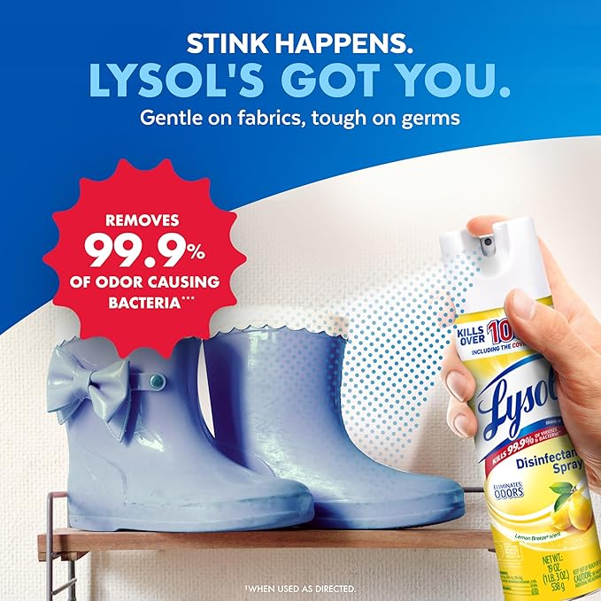 Lysol Disinfectant Spray, Sanitizing and Antibacterial Spray, For Disinfecting and Deodorizing, Lemon Breeze, 19 Fl Oz (Pack of 2), Packaging May Vary