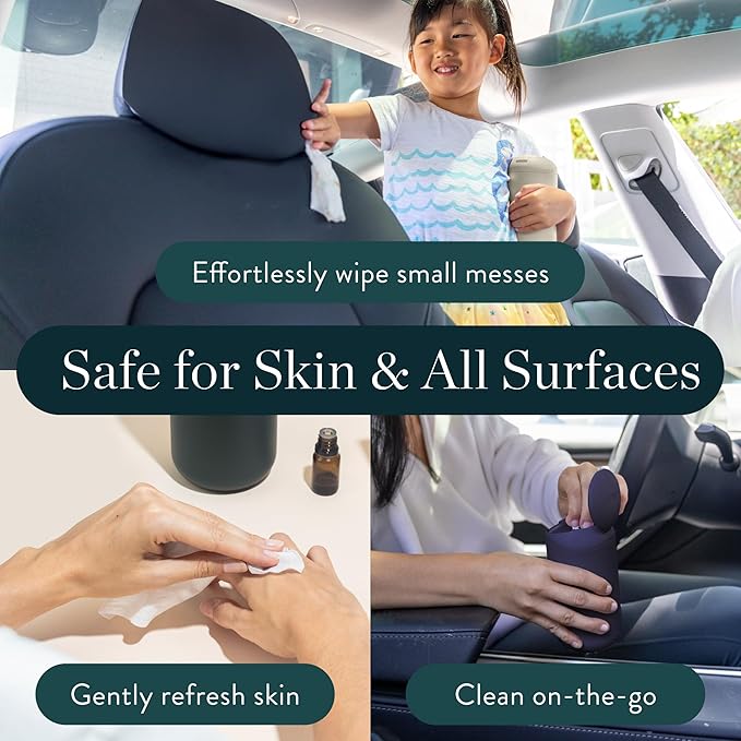 Mini Dispenser + All-Purpose Wipes Starter Kit - Non-Toxic Grapefruit Scented Everything Cleaning Wipes | Biodegradable Plant-Based Surface Cleaner | All Natural Kid & Pet Friendly (Citrine)