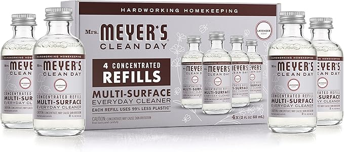 MRS. MEYER'S CLEAN DAY Multi-Surface Everyday Cleaner Concentrated Refills, 4 Concentrated Refills (2 Fl. Oz. each), Lavender Scent, Makes 64 Fl. Oz. Total