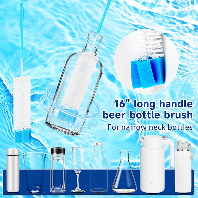 11 Pack 28" Long Bottle Brush,3 & 5 Gallon Bottle Cleaner Brush, Water jug Brush with Bendable Replaceable Brush Heads, Nylon Bristles and Stainless Steel Handle Bucket Cleaning Brush
