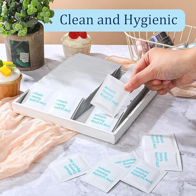 Treela 150 Pcs Sterile Saline Wipes Antiseptic Cleansing Individually Wrapped Travel Wet Wipes Unscented Cleansing Face Eye Wound Aftercare Swabs for Adult Travel Individual Packet