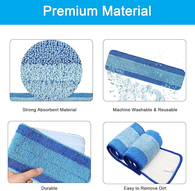 MZY LLC 6 Pcs Microfiber Cleaning Pad for Bona, Washable Reusable Pads for Bona Hardwood Floor Cleaner, 18 Inch Mop Pad for Bona Mop(4 Microfiber Cleaning Pads + 2 Dusting Pads)