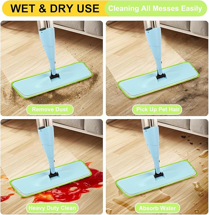 8 Pack 16.5 inch Reusable Mop Pads Microfiber Spray Mop Replacement Heads for Wet/Dry Mops Compatible with Bona Floor Care System