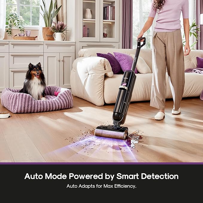 Eureka Cordless Wet Dry Vacuum Cleaner and Mop,170° Reclinable,185°F Hot Air Self-Cleaning Vacuum,Long Run Time,Great for Hard Floors Pet Hair Sticky Messes,RapidWash 730, Purple