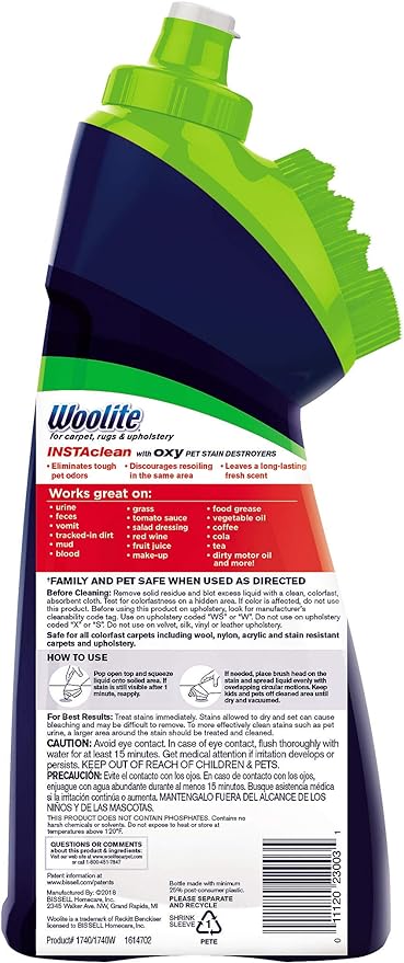 Woolite InstaClean Pet with Brush Head Cleaner, 1740, 18 fl. oz, 18 Fl Oz , white