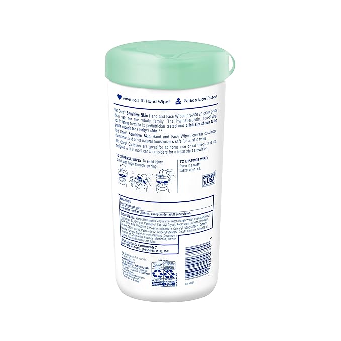 Wet Ones Hand and Face Wipes, Sensitive Skin Wipes | Unscented Wipes, Hand and Face Wipes Sensitive Skin, Wet Ones Sensitive Skin Wipes, 40 ct. Canister (6 pack)