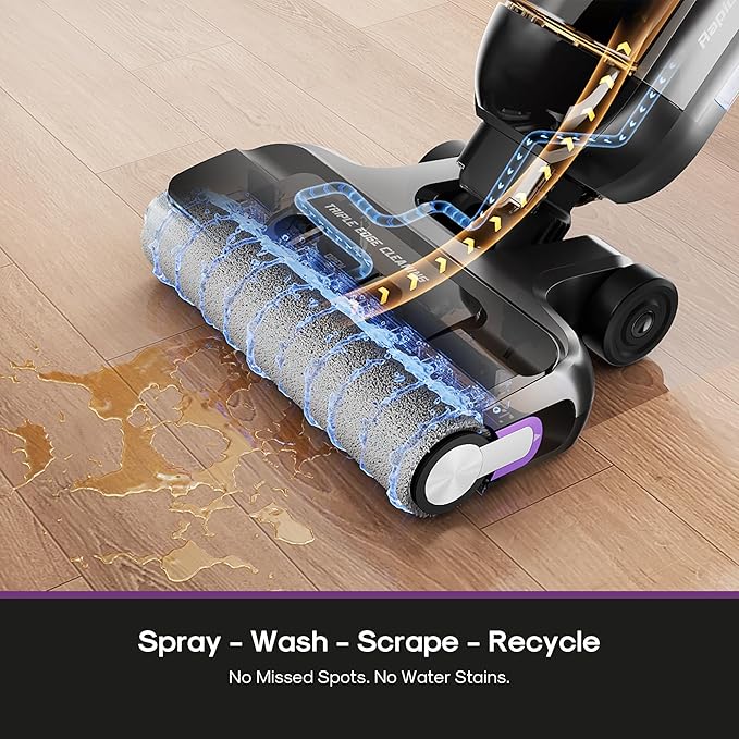 Eureka Cordless Wet Dry Vacuum Cleaner and Mop,170° Reclinable,185°F Hot Air Self-Cleaning Vacuum,Long Run Time,Great for Hard Floors Pet Hair Sticky Messes,RapidWash 730, Purple