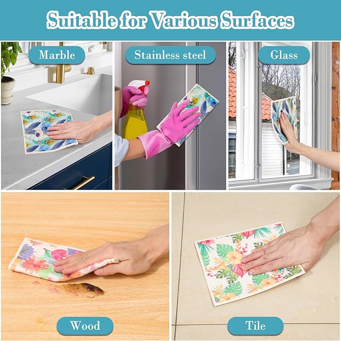 Lucomb Swedish Dishcloths for Kitchen Dishes, 8 Pack Reusable Cleaning Cloths Replace Paper Towels Swedish Towels Cleaning Rags Eco Friendly Biodegradable for Home Office Wipes