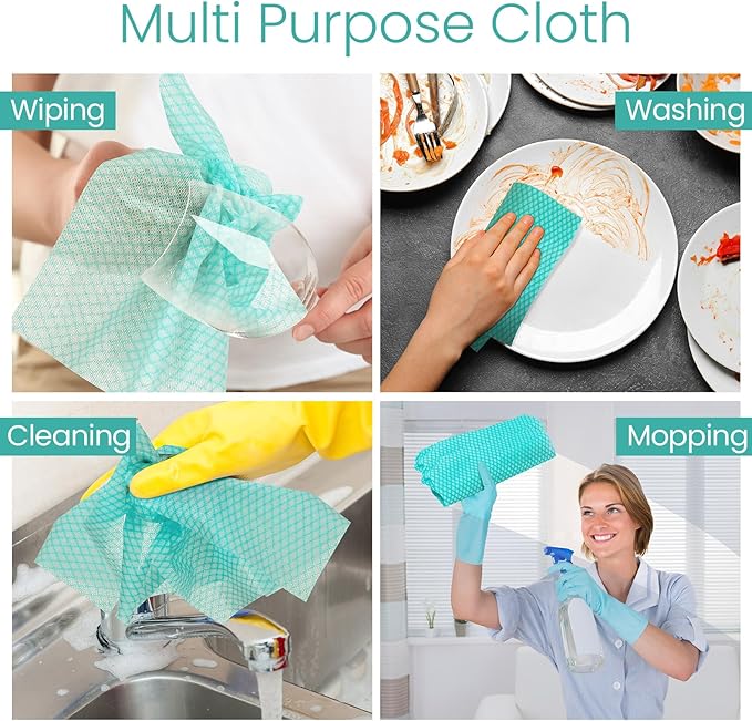 Tioncy 400 Pcs Disposable Cleaning Cloths Reusable Handy Wipes for Kitchen Multi-Purpose Dish Towels and Dish Cloths Absorbent Cleaning Cloth Cleaning Wipes for Kitchen and Home(Green)