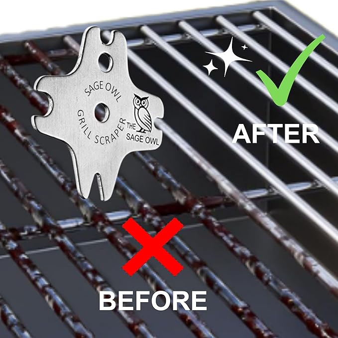 Sage Owl Bristle-Free Stainless Steel BBQ Grill Scraper – Safe Grill Cleaner for Outdoor Grills, Smoker Accessories, Cooking Gadgets, and Barbecue Grilling Tools – Ideal Mens Stocking Stuffers