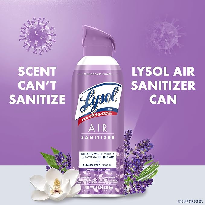 Lysol Air Sanitizer Spray, For Air Sanitization and Odor Elimination, Lavender Sky Scent, 10 Fl. Oz (Pack of 3)