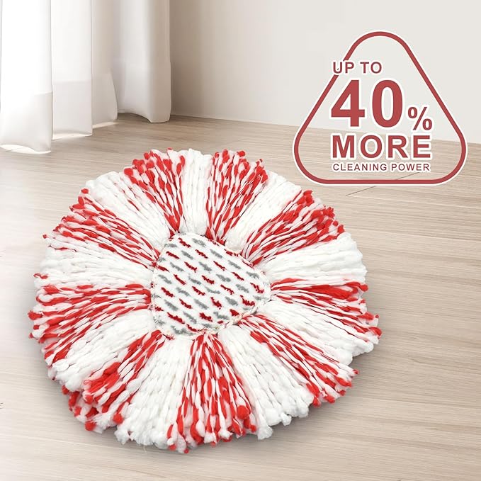 Spin Mop Replacement Head, Base, Mop Handle Replacement for OCedar EasyWring 1 Tank System, 2 Microfiber Refills, 4-Section Sturdy Iron 30-58in Stick, 1 Head Cover and 1 Scrubber Mop Head