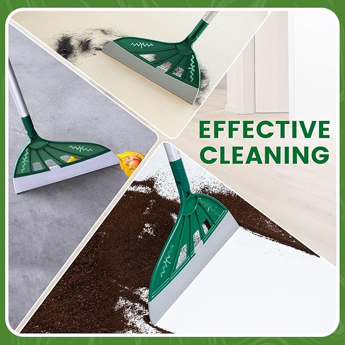 Magic Air Broom Household Silicone Broom for Floor Cleaning, Multifunctional Floor Squeegee with 60’’ Aluminum Adjustable Handle, Pet Hair for Glass, Fine Dust, Hair, Liquids (Green)