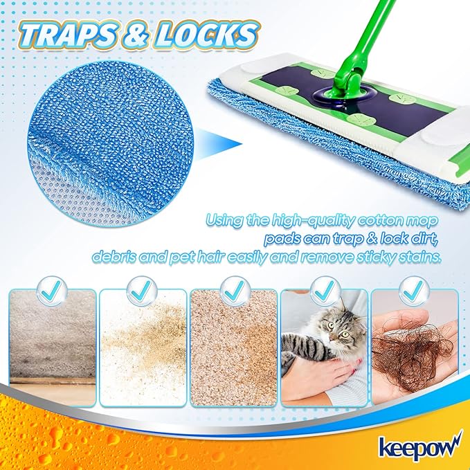 KEEPOW XL Wet Pads for Swiffer XL, XL Dry Sweeping Cloths for Swiffer X-Large Mop, Reusable Microfiber Mopping Refills Pads for Surface/Hardwood Floor Cleaning (4 Pack)