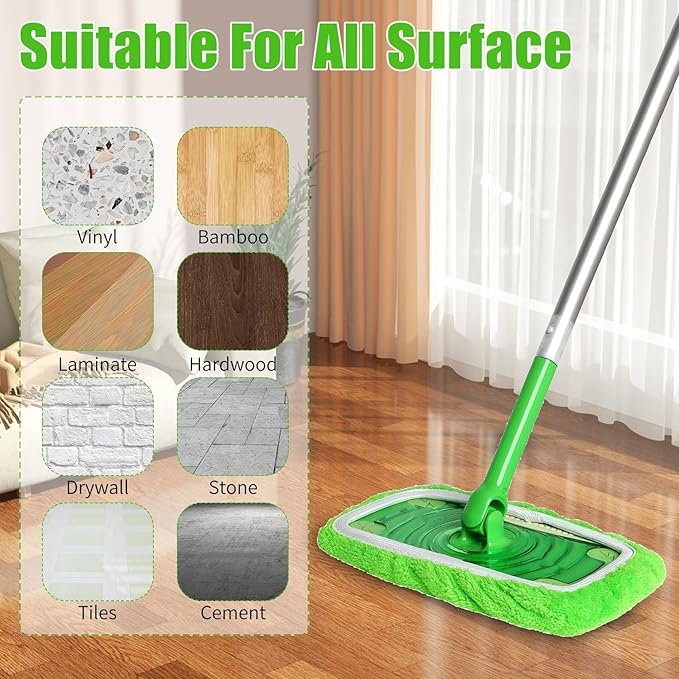 6 Pack Reusable Microfiber Mop Pads for Swiffer Sweeper Mop (10-12in), Washable Mop Replacement Pads for Wet and Dry Mop, Flat Dust Mop Refills for Hardwood Floor Cleaning