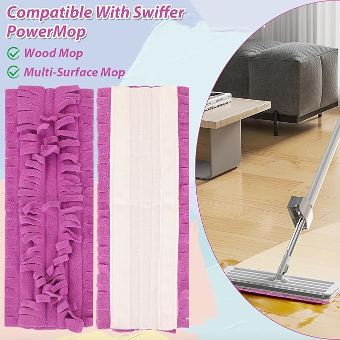 9 Pack Power Mop Refill Pads for Swiffer Powermop Multi-Surface Mops and Wood Mops, Reusable & Washable Microfiber Power Mop Pads for All Types of Floor Cleaning(3 Yellow+3 Purple+3 Blue)