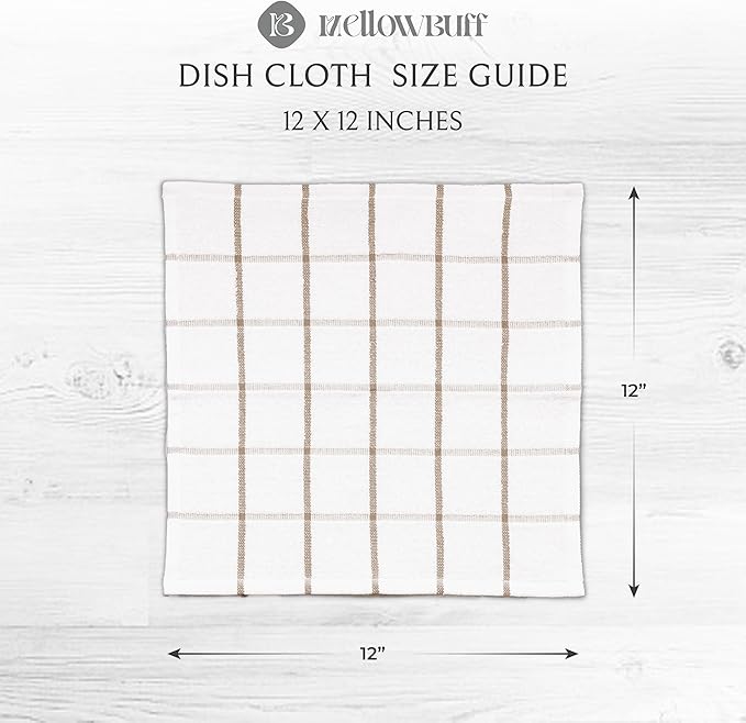 100% Cotton Dish Cloth for Dish Washing, Terry Dish Cloth, Cotton Dish Rags, 8 Pack, Super Soft and Absorbent, Reusable Cleaning Cloth, TAN (Solid and Checks)