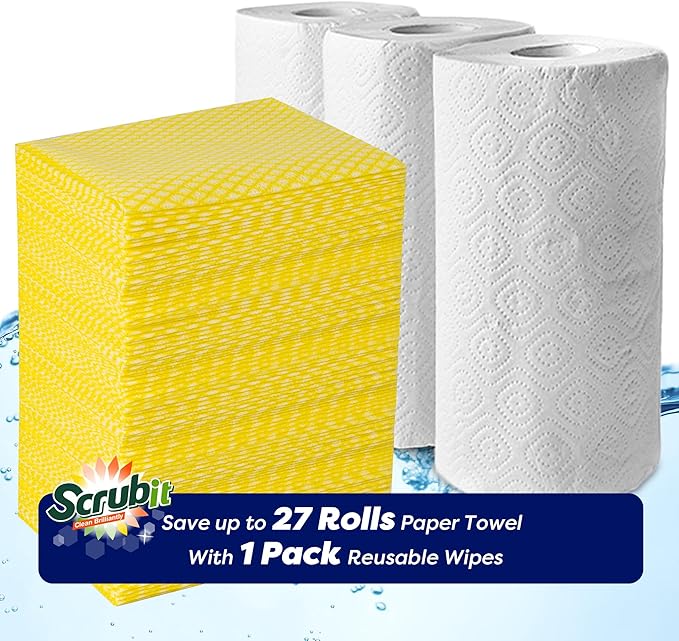 SCRUBIT Reusable Cleaning Wipes, Handy Wipes for Kitchen and Office - Dish Cloths for Washing Dishes - Multi Purpose Disposable Cleaning Towels (12 x 20 in) 72 Pack (Yellow)