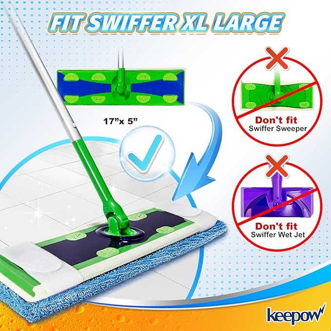 KEEPOW XL Dry Sweeping Cloths for Swiffer Sweeper X-Large Mop, XL Wet Pads Refills, Reusable Mopping Pads, Washable Microfiber Pads for Surface/Hardwood Floor Cleaning (6 Pack)