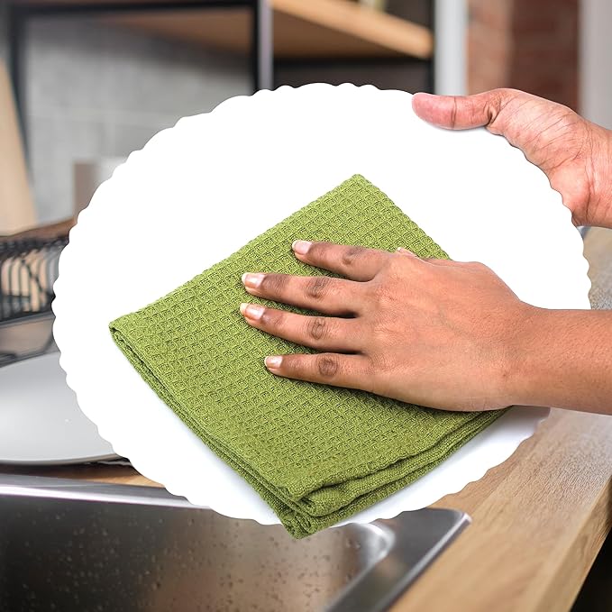 100% Cotton Waffle Dish Cloths (Pack of 6) - Dish Rags for Washing Dishes - Reusable & Highly Absorbent Kitchen Towels - Multipurpose Kitchen Rags - (12" x 12" - Light Green)