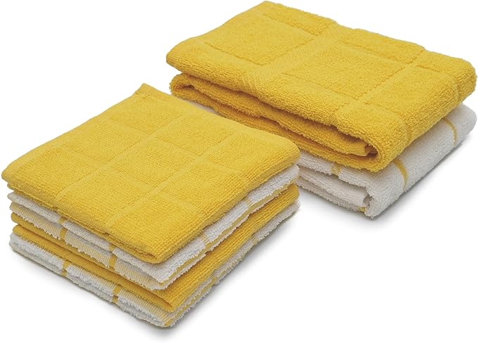 100% Cotton Kitchen Towels and dishcloths Sets, Super Soft & Absorbent, Dish Cloths for Washing Dishes, Dish Towel for Kitchen, 2 Yellow Dish Towels and 4 Yellow Dish Cloths