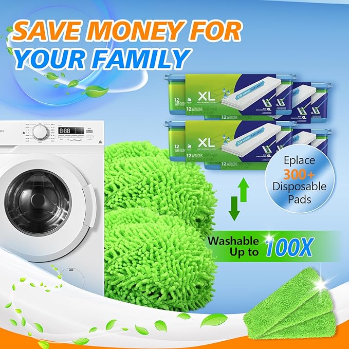 50 Count Disposable XL Dry Sweeping Cloths + 4 Pack Reusable Microfiber Mop Pads for Swiffer Sweeper XL Mop (Mop is not Included)