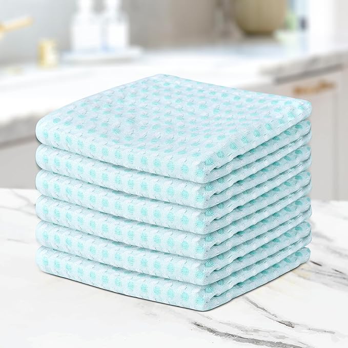 100% Cotton Dish Cloths (Pack of 6) - Dish Rags for Washing Dishes - Reusable & Highly Absorbent Kitchen Towels - Multipurpose Kitchen Rags - (12" x 12" - Lemon Green Honeycomb)