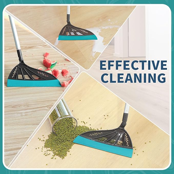 Magic Air Broom Household Silicone Broom for Floor Cleaning, Multifunctional Floor Squeegee with 60’’ Aluminum Adjustable Handle, Pet Hair for Glass, Fine Dust, Hair, Liquids (Gray)