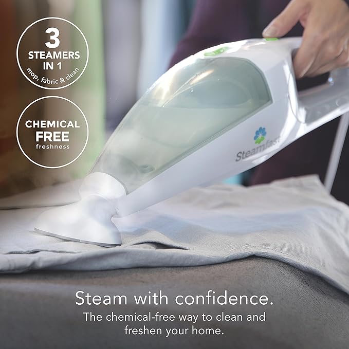 Steamfast SF-295 3-in-1 Mop, Handheld Steam Cleaner, and Fabric Steamer, 7 Steam Levels, 9 Accessories, 2 Washable Mop Pads
