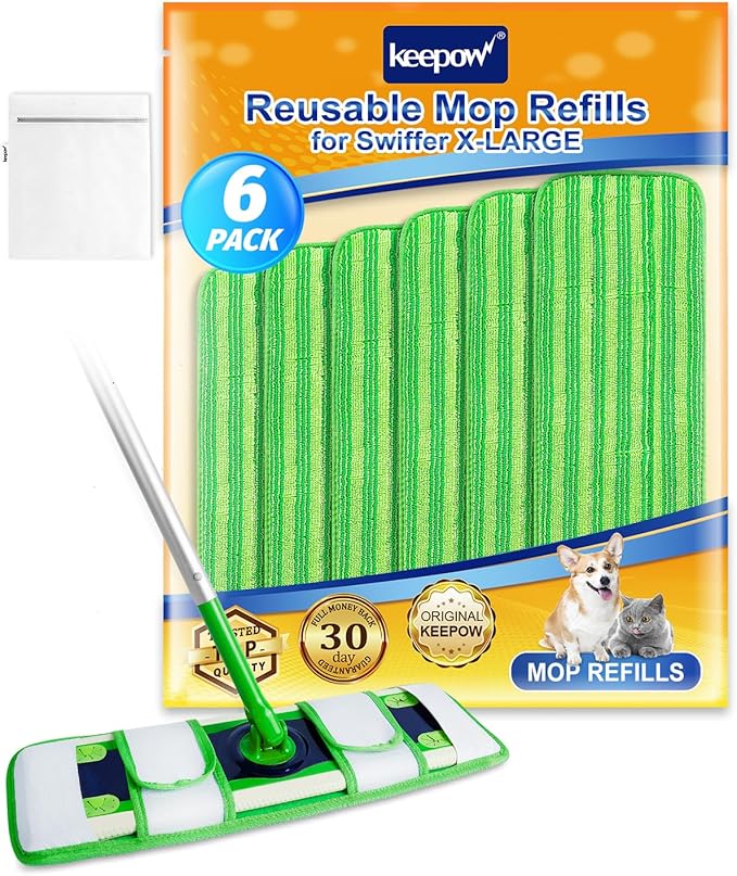 6 Pack Microfiber Mop Pads for Sweeper XL Mops Reusable Wet and Dry Mopping Cloths Compatible with Swiffer Sweeper XL, Washable XL Mop Refill Replacement for All Hardwood Dry & Wet Cleaning