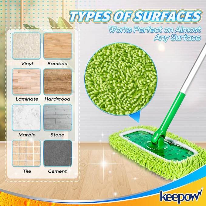 KEEPOW Reusable Dry Sweeping Cloths Compatible with Swiffer Sweeper, Wet Mopping Cloths Washable Microfiber Mop Pads Refills for Hard-Surface/Hardwood Floor Cleaning, 2-Pack (Mop is Not Included)