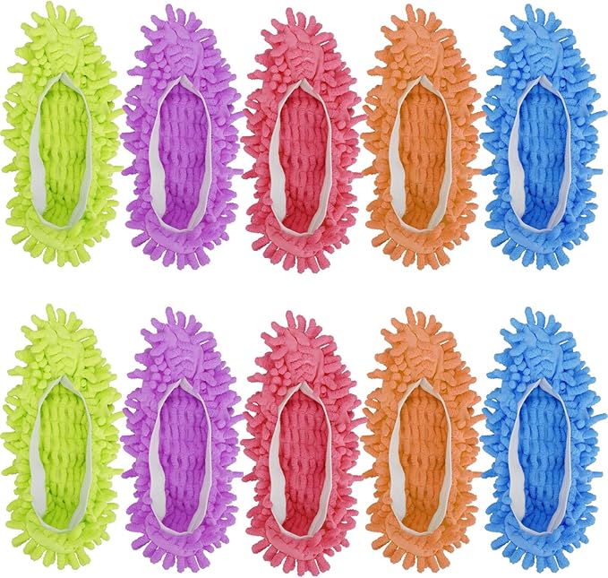 Cosywell Large Size 5 Pairs 10 PCS Shoes Cover for Mop Slippers Dusting Mop Shoes for Floor Cleaning House Washable(L)