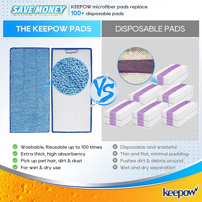 Microfiber Mop Pads Compatible with Swiffer Wet Jet, Reusable and Machine Washable Floor Pad Refills, Mop Head Replacements for Multi Surface Wet & Dry Cleaning, Pack of 3