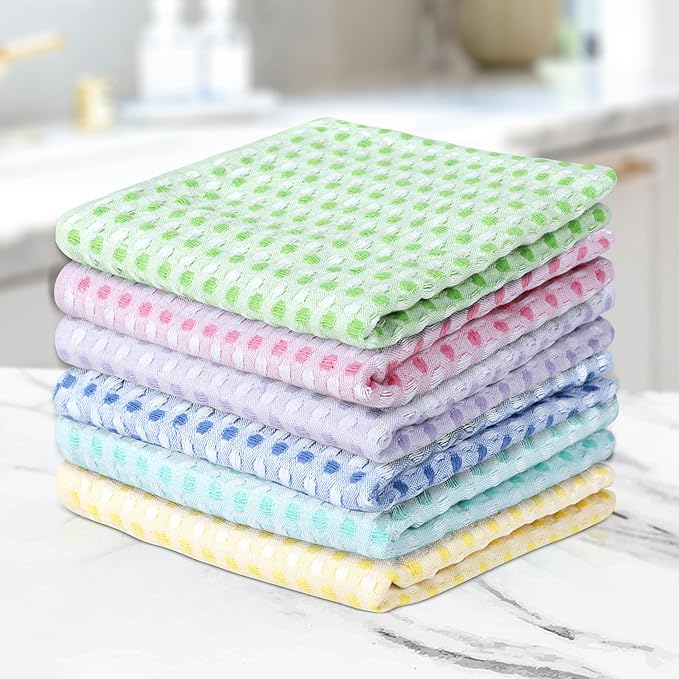 100% Cotton Dish Cloths (Pack of 6) - Dish Rags for Washing Dishes - Reusable & Highly Absorbent Kitchen Towels - Multipurpose Kitchen Rags - (12" x 12" - Multicolor Honeycomb)