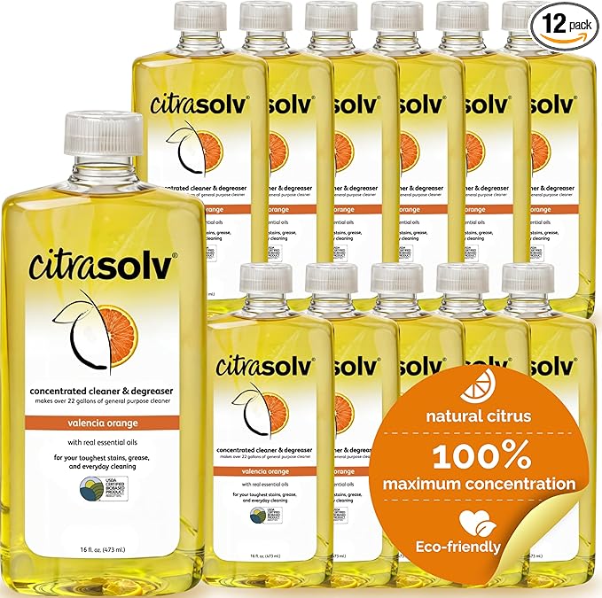Citra Solv Concentrated Cleaner & Degreaser, Deodorizer, Home & Outdoor, Adhesive Remover, Natural Orange Oil 16 fl oz (12)