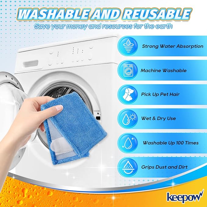 KEEPOW XL Dry Sweeping Cloths for Swiffer Sweeper X-Large Mop, XL Wet Pads Refills, Reusable Mopping Pads, Washable Microfiber Pads for Surface/Hardwood Floor Cleaning (6 Pack)