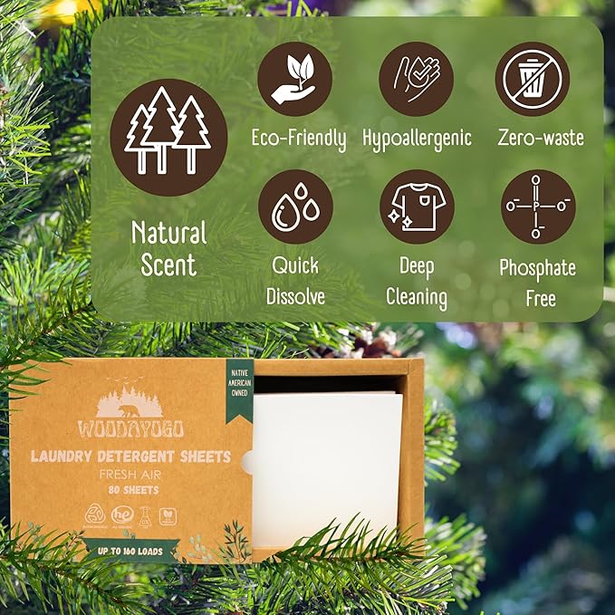 Laundry Detergent Sheets - Eco Friendly Hypoallergenic Laundry Detergent for Sensitive Skin, Natural Plant-Based Smell (80 Sheets - up to 160 Loads)