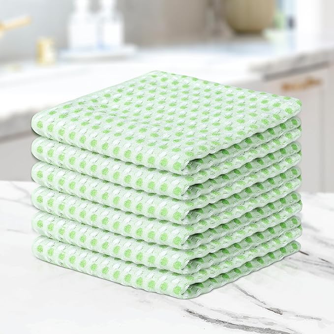100% Cotton Dish Cloths (Pack of 6) - Dish Rags for Washing Dishes - Reusable & Highly Absorbent Kitchen Towels - Multipurpose Kitchen Rags - (12" x 12" - Green Honeycomb)