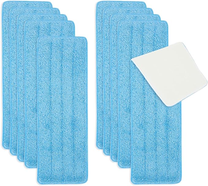 Juvale 10 Pack Microfiber Mop Pads - Reusable & Washable Flat Mop Heads for Hardwood Floors & Cleaning - 16.5 Inch Blue Replacement Pads